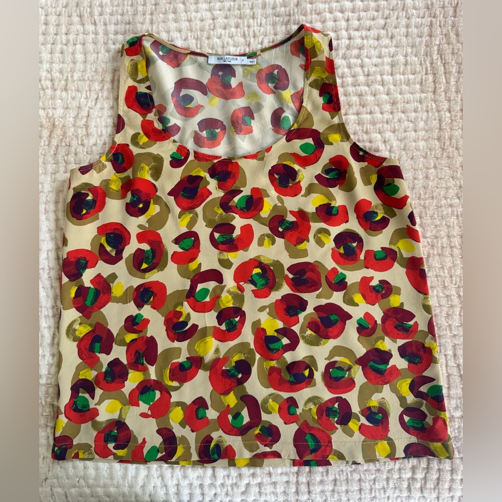 Washavle Silk Tank Top - Red & Green LEOPARD